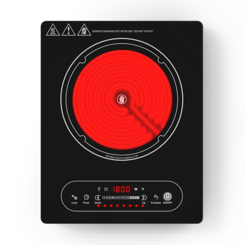 VBGK Single Burner Electric Cooktop,110V 1800W Electric Stove Top with LED Touch Control,8 Power Levels, 4H Timer, Safety Lock,portable single burner cooktop Overheat protection - size: single electric burner