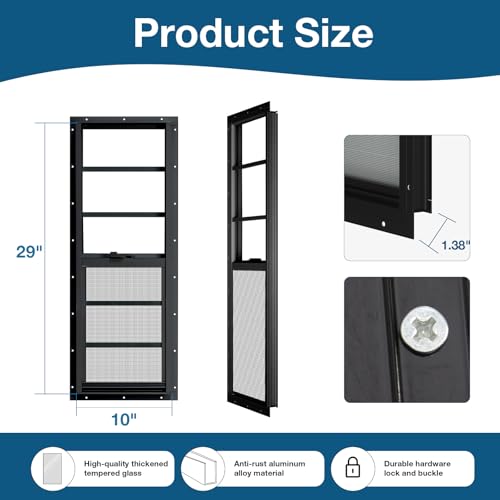 Yuzzy Shed Windows 2 Pack, 10"x29" Sliding Windows Transom Window with Tempered Glass and Removable Fiberglass Screen for Shed, Chicken Coop, Playhouse, Household, Garage, Barns (Black) - color: Black, size: 10"x29"