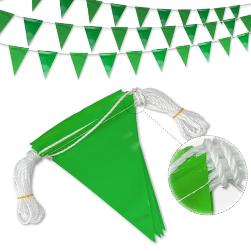Green Pennant Banner Flags | OSHA 500lb Rated | Strand Fade Resistant 【102FT】 - color: Green, size: 7"x10"x102Ft