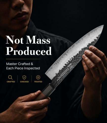 FAMCÜTE 8'' Japanese Knife, Hand Forged Pro Chef Knife with Sandalwood Box - size: 8" Chef Knife+Sandalwood Box