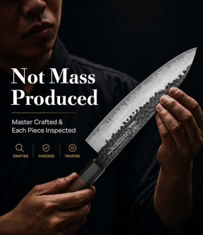 FAMCÜTE 8'' Japanese Knife, Hand Forged Pro Chef Knife with Sandalwood Box - size: 8" Chef Knife+Sandalwood Box