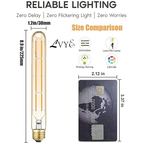 E26 Dimmable Led Tubular Bulb 8W Long Tube Edison Light Bulbs 2700K - color: 8.9 Inch-2700k Warm White-8w(amber Glass)
