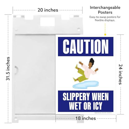 Caution Slippery When Wet Or Icy With Graphic Folding Floor Sign, 18x24 Inches, Portable A Frame, Made in USA by My Sign Center - size: 18x24 Plastic