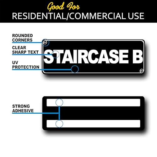 Floor Sign for Door, Acrylic Plastic, Black and White, Rounded Corners, Durable, Long Lasting with Double Sided Tape in the Back - 3" x 9" (Staircase B) - style: Staircase B
