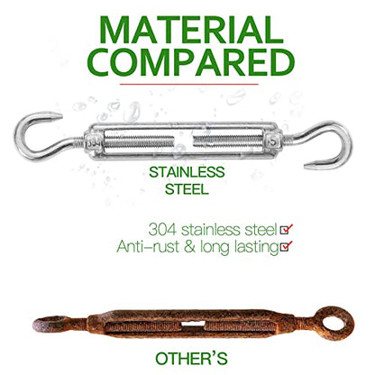 6PCS M5 Hook & Hook Turnbuckle 304 Stainless Steel Turnbuckle Wire Rope Tension Heavy Duty Turnbuckles for Cable Railing Wire Rope Hardware Kit (M5, Hook & Hook) - style: Hook & Hook-M-5