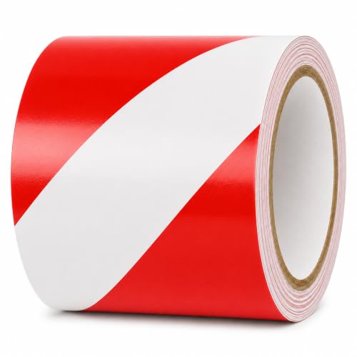 GGR Supplies Red & White Hazard Stripe Tape, 4 inches x 18 Yards - color: Red & White, size: 4 in. x 18 yds. (96mm)