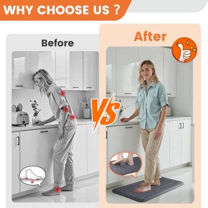 4/5 Inch Thicker Kitchen Mats Anti Fatigue Comfort Mat Standing Desk Rugs - color: Grey, size: 28"L x 17"W x 0.8"Th