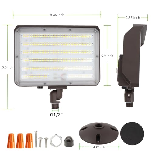 2Pack Dusk to Dawn Outdoor 100W LED Flood Light with Knuckle (Plate Included), 14000LM 1000W Equiv., 100-277V 5000K, ETL Commercial Waterproof LED Floodlight Fixture, Security Lighting for Parking Lot