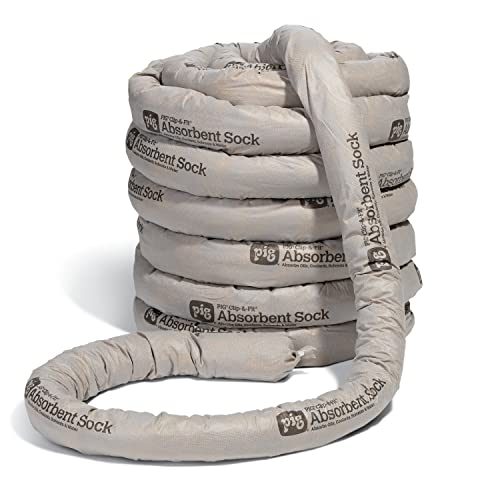 Pig Clip-&-Fit Absorbent Sock, 15 Gal Absorbency, Create Your Own Custom Lengths, 3" Dia x 120' L, Gray, PIG220 - size: 3" x 120'