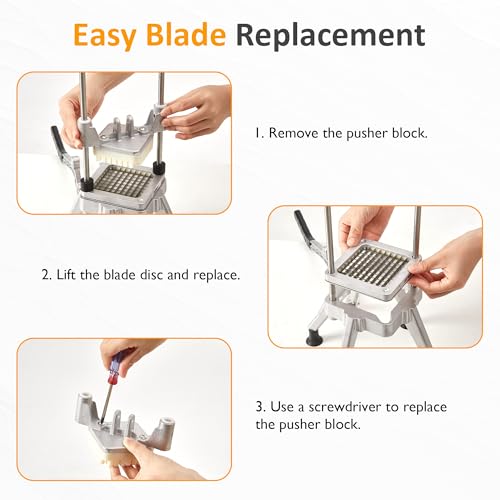Sunvivi Commercial French Fry Cutter, Heavy Duty Potato Slicer with 2 Replaceable blades (1/2 & 3/8 Inch), Professional Fries Cutter for Potatoes, Carrots, Cucumber, Onion, Yam, Stainless Steel - size: Extra-Large-Heavy-duty 3 corners