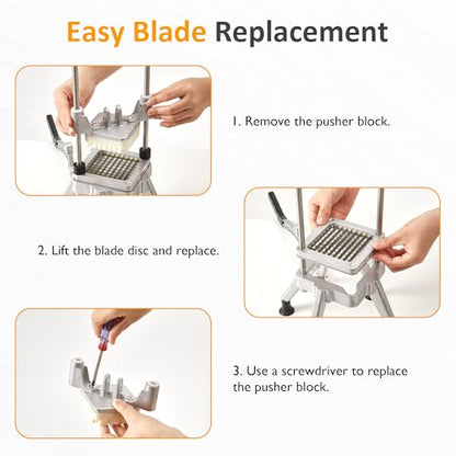 Sunvivi Commercial French Fry Cutter, Heavy Duty Potato Slicer with 2 Replaceable blades (1/2 & 3/8 Inch), Professional Fries Cutter for Potatoes, Carrots, Cucumber, Onion, Yam, Stainless Steel - size: Extra-Large-Heavy-duty 3 corners