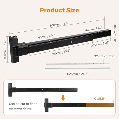 BEAMNOVA Black Vertical-Rod 32 Inch Door Panic Bar Exit + Black 32in Rim Door Push Bar with Lever