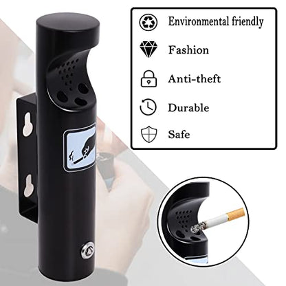 Wall Mounted Outdoor Waste Receptacle, Cendrier Extérieur, Stainless Steel Cylinder Butt Disposal, Commercial Trash Bin Container for Home, Patio, Bar, Commercial Use（Black,2pcs） - size: 2 pack 11in
