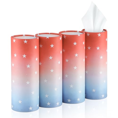 SINGARO Car Tissue Holder, 4 Pack Car Cup Holder Facial Tissues with Travel Tissue Bag, Quick and Convenient Flower Combination Box(4 Canisters/200 Tissues) American Flag - color: American flag