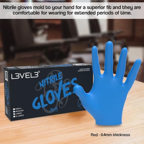 L3 Level 3 Nitrile Gloves - Professional Heavy Duty Disposable Gloves - Latex Free - Fits Snug - Box of 100 - color: Blue, size: Medium (Pack of 100)