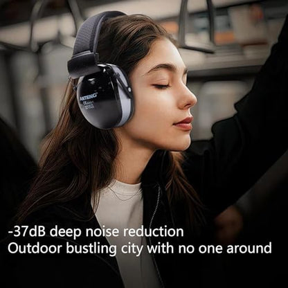 37dB Gun Range Ear Protection, Adjustable Ear Muffs for Noise Reduction, for Shooting, Construction, Mowing - color: Black