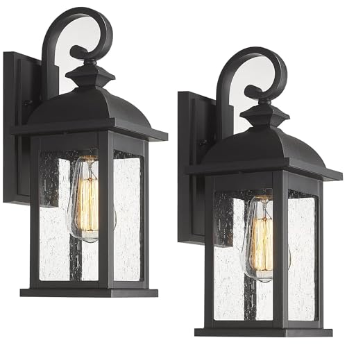 FEMILA Exterior Wall Sconce, 2 Packs Outdoor Waterproof Wall Lights Fixture, E26 Socket Wall Lantern for Porch, Anti-Rust Matte Black Finish with Seeded Glass Lampshade, 4FD54B-2PK BK - color: Matte Black, Seeded Glass, size: 15", 2 Pack