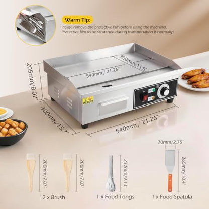 Dyna-Living Electric Griddle 22''Flat Top Grill Commercial Teppanyaki Grill - color: Silver Panel