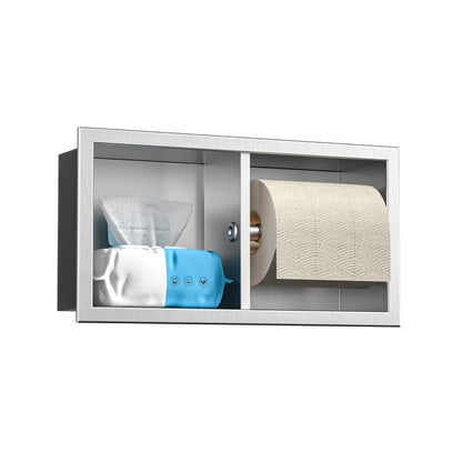 Dual Roll Toilet Paper Holder, Recessed Toilet Tissue Holder - color: Brushed