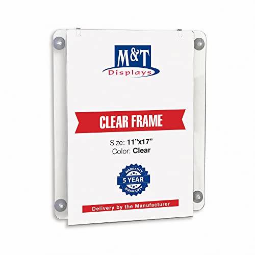 M&T Displays Premium 11x17 Acrylic Window Sign Holder | Double Sided Clear Portrait Display Frame with 4 Suction Cups | Anti-Glare for Storefronts, Doors, Glass - Easy Poster & Menu Change - size: 11x17 Portrait