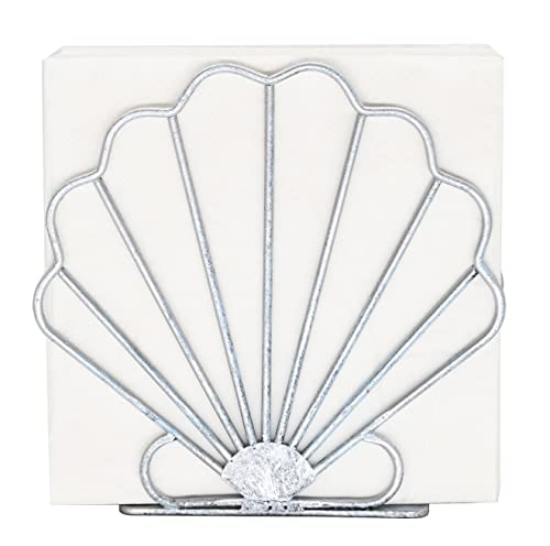 OwlGift Oceanic Napkin Holder, Nautical Themed Napkin Holder with Seashell Design, Beach Napkin Storage Organization Décor for Tabletop, Coastal Décor Centerpiece – Silver Blue - color: Silver Blue