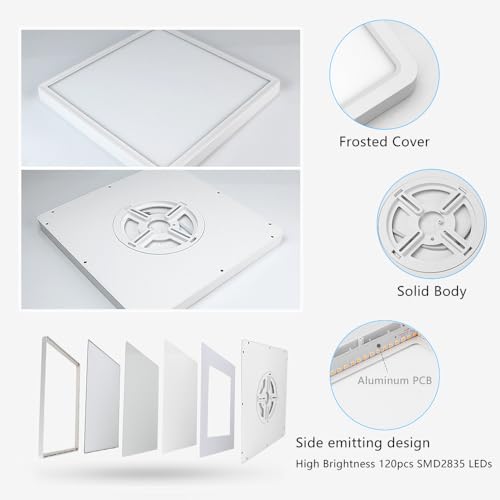 LightingWill 12Inch 24W Square LED Flush Mount Ceiling Light, 5000K Daylight White LED Ceiling Lamp, Surface Mount Modern Ceiling Light Fixture for Bedroom, Kitchen, Bathroom, Hallway, Laundry Room - color: Daylight White, size: 12 inch White