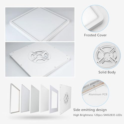 LightingWill 12Inch 24W Square LED Flush Mount Ceiling Light, 5000K Daylight White LED Ceiling Lamp, Surface Mount Modern Ceiling Light Fixture for Bedroom, Kitchen, Bathroom, Hallway, Laundry Room - color: Daylight White, size: 12 inch White