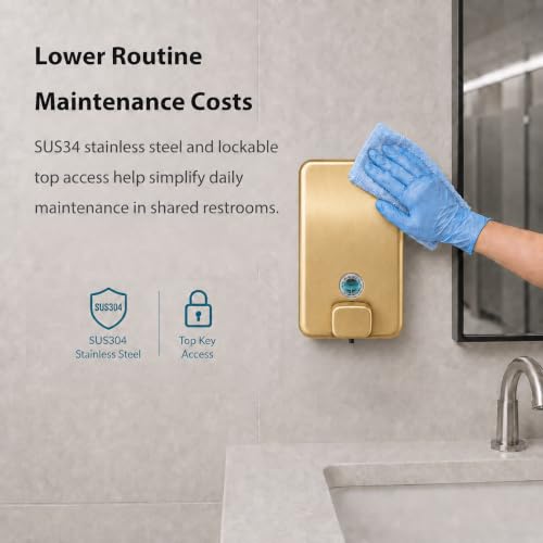 Commercial Wall Mount Soap Dispenser - Stainless Steel Bathroom Hand Soap 38.8oz Liquid - Anti-Leak Pump and Large Capacity Brushed Refillable - size: Vertical 42.4oz G
