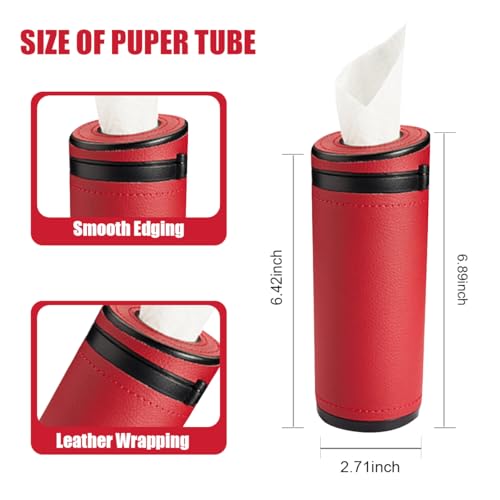 ZIMISI Car Tissue Holder, Convenient Travel Napkin Boxes, Car Tissues Cylinder, Round Canister Napkin Holder, Travel Tissue Tube Container for Vehicle Cup Holder, Home, Office (Burgundy)
