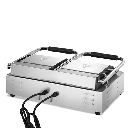 KWS CPM-23 3400W Electric Panini Press Maker with Left Grooved & Right Smooth Dual Sandwich Toasting Grill – 19″ X 9″ Cooking Surface