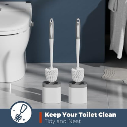 Holaloha Toilet Brush and Holder Set, Space Saving, 2 Pack, White - color: White