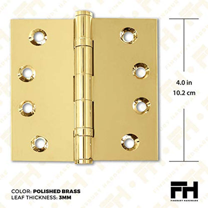 Solid Brass Door Hinge Heavy Duty Ball Bearing Polished Shiny Gold 4x4 Inch - Set of 24 Hinges (Polished Brass) - color: Polished Brass