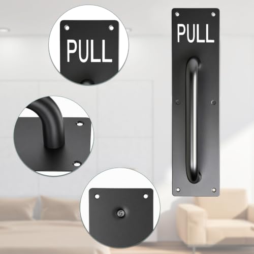 Sumnacon 1 Set Stainess Steel Door Handle,Push Pull Plate Handles, Black - color: Black