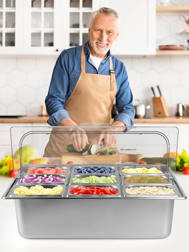 Kalolary 9 Grids Stainless Steel Topping Containers with Flip Lids