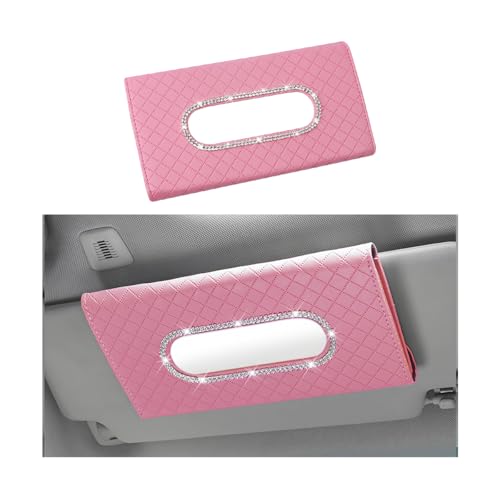 Bling Car Visor Tissue Holder, Crystal Rhinestones Vehicle Sun Visor Hanging Napkin Organizer Case with Ergonomic Take Out Port, Automotive Interior Tissue Dispenser, Universal Fit (Pink) - color: Pink