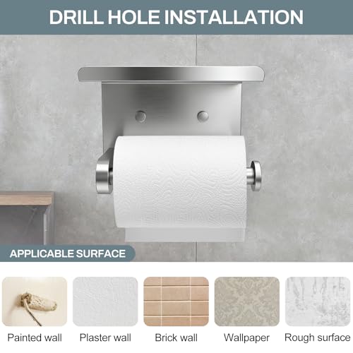 SetSail Toilet Paper Holder with Shelf Adhesive or Screw-in Brushed Nickel - color: Brushed Nickel, size: 2 Packs