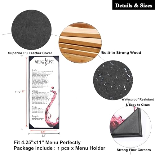 Leather Menu Covers, 4.25x11 inch, Single Panel - size: 4.25 x 11 inch/single view/1 pcs