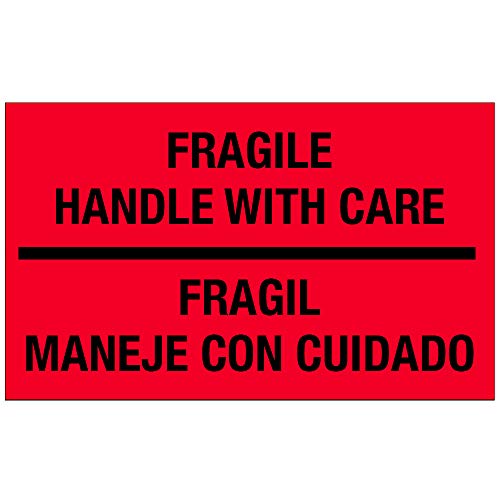 TapeCase Shipping Packing Labels "Fragile Handle with Care/Fragile Maneje Con Cuidado", Red/Black - 500 per Pack (1 Pack) - style: SHIPLBL-104
