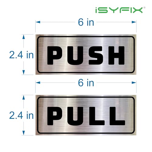 iSYFIX Push Pull Stickers Sign, 6x2.4 Inch, 2 Pack, Black/Brushed Silver - color: Black / Brushed Silver, size: Horizontal 2.4x6