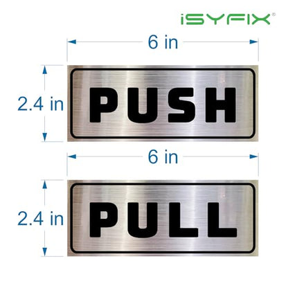 iSYFIX Push Pull Stickers Sign, 6x2.4 Inch, 2 Pack, Black/Brushed Silver - color: Black / Brushed Silver, size: Horizontal 2.4x6