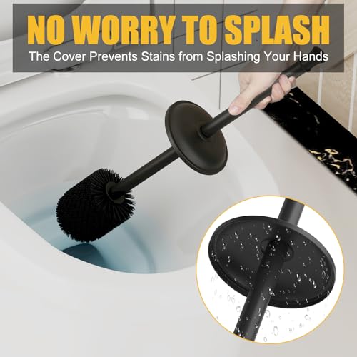 BESy Toilet Brush and Holder, Toilet Cleaner Bowl Set with Two Brush with Extra Long Handle, Durable Bristles Toilet Scrubber and Covered Holder, Drip-Proof Stainless Steel Matte Black - color: Matte Black
