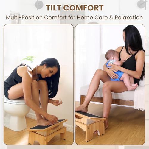 StrongTek Ergonomic Wooden Foot Stool Under Desk, 3 Angles, Non-Slip