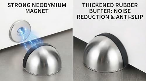 Magnetic Door Stop, Cushioning Bumper & Draft Hold, 2-Pack, Silver - color: Silver