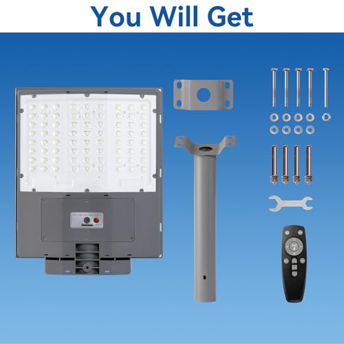 7500W Solar Street Lights Outdoor, 450000LM 7000K Solar Parking Lot Lights Dusk to Dawn 30000mAh IP67 Waterproof Pole Security Flood Lamps with Motion Sensor and Remote for Yard, Garage, Driveway - size: 136A-S