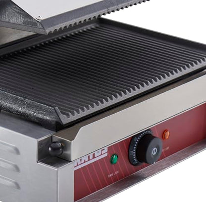 Kratos Commercial Electric Panini Sandwich Grill with Grooved Plates - size: Medium w/ Grooved Plates