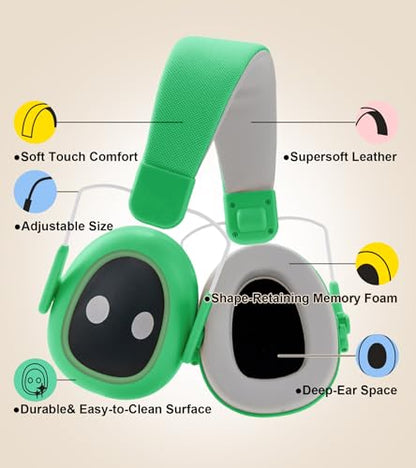 Ear protection for kids, 30dB SNR, 5.5 oz, Lightweight Adjustable - color: Green