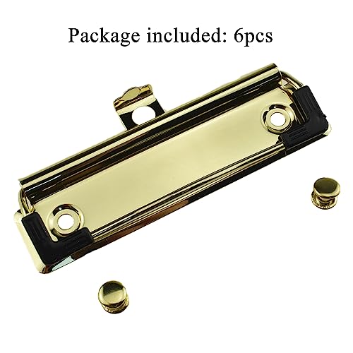HAHIYO 3.94 Inches Gold Metal Mountable Clipboard Clips - 6 Pack, Durable Spring Loaded Clip with Rubber Grips, Hanging Hole and Rivets - Document File Wood Plastic Clip Board for Office School Home - style: Gold-3.94in-6p