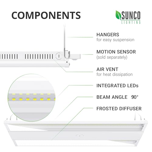 Sunco 2 Pack LED 2 Foot Linear High Bay Warehouse Lights, 110W, Dimmable