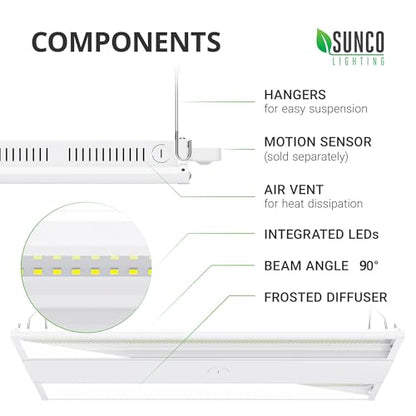 Sunco 2 Pack LED 2 Foot Linear High Bay Warehouse Lights, 110W, Dimmable