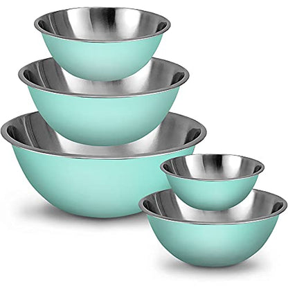 WHYSKO Stainless Steel Mixing Bowls Set, 5-Piece Meal Prep & Food Storage - color: Blue